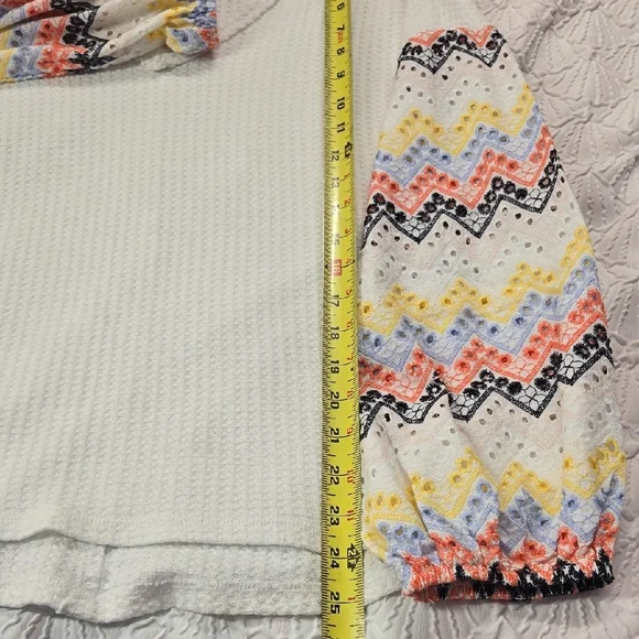 Love Riche White Long Sleeve Top with Multicolor Sleeves - Picture 5 of 6